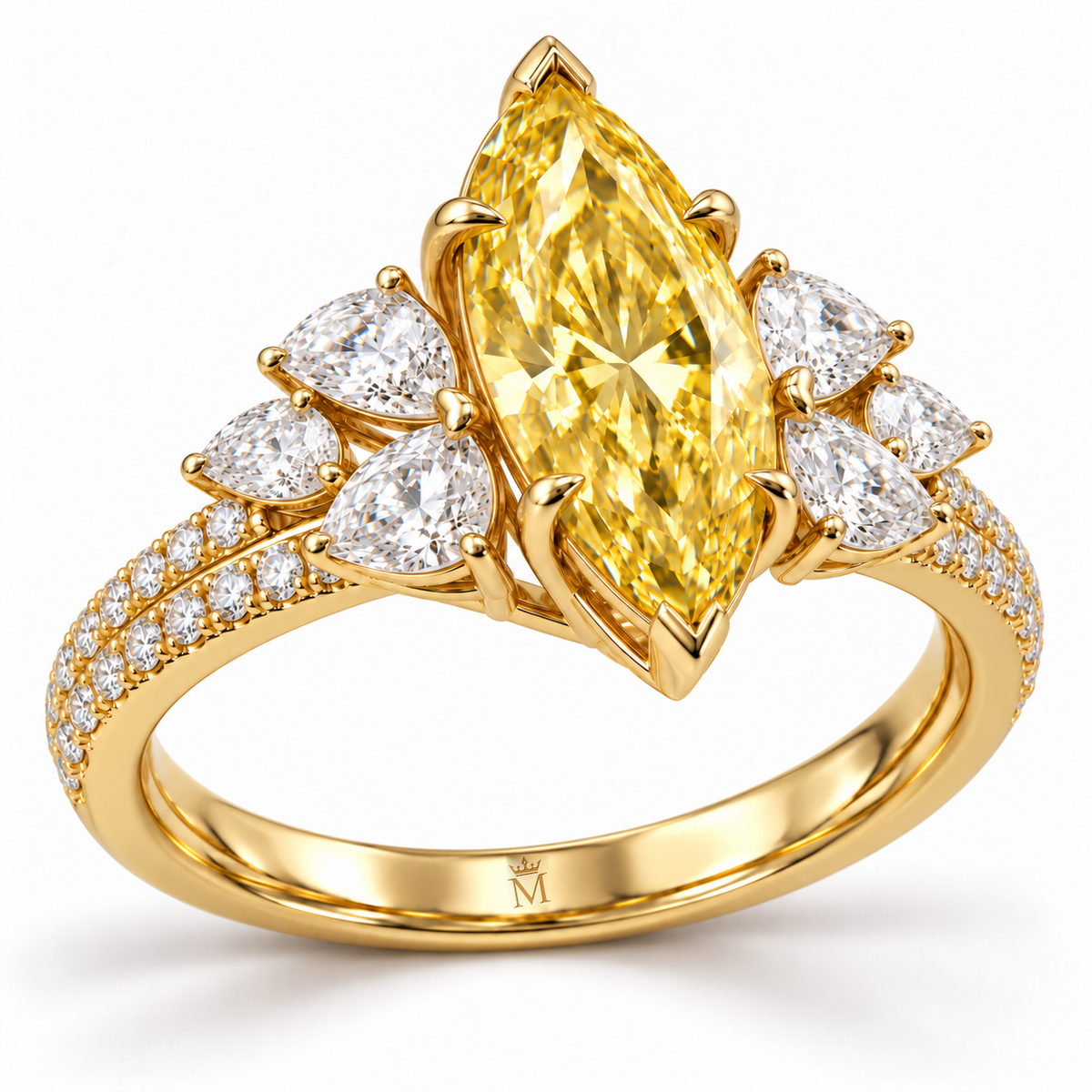 Citron Marquise Ballet marquise lab-grown diamond ring, structural angle design visualization