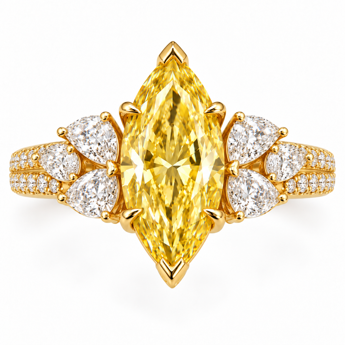 Citron Marquise Ballet marquise lab-grown diamond ring, face-up detail design visualization