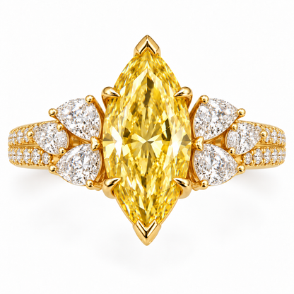 Citron Marquise Ballet marquise lab-grown diamond ring, face-up detail design visualization