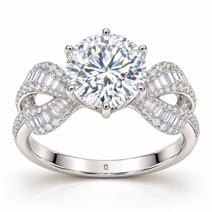 White Ribbon Knot round lab-grown diamond ring, front design visualization