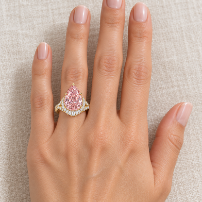Blush Tidal Crown pink pear lab-grown diamond ring, left hand