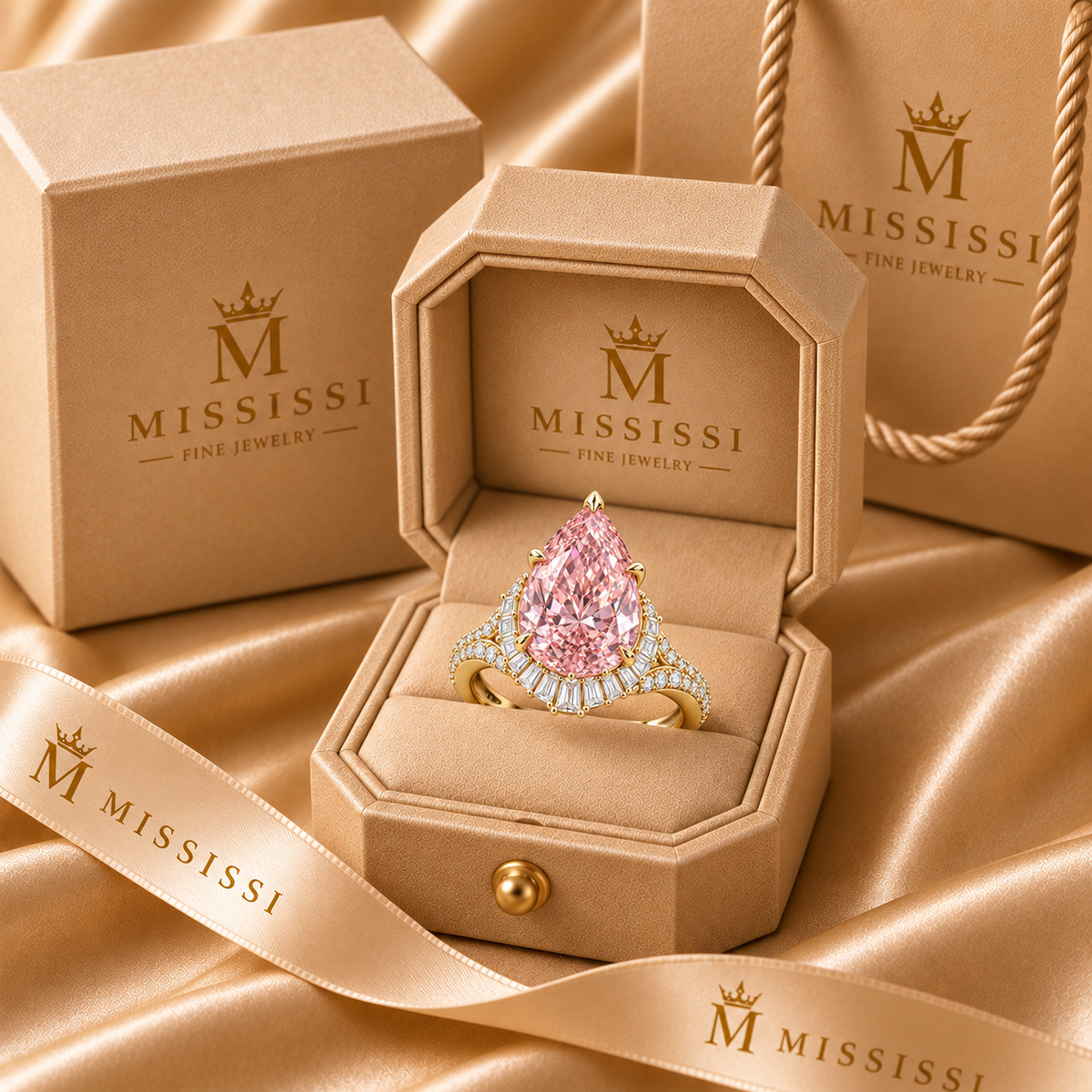 Blush Tidal Crown pink pear lab-grown diamond ring, packaging