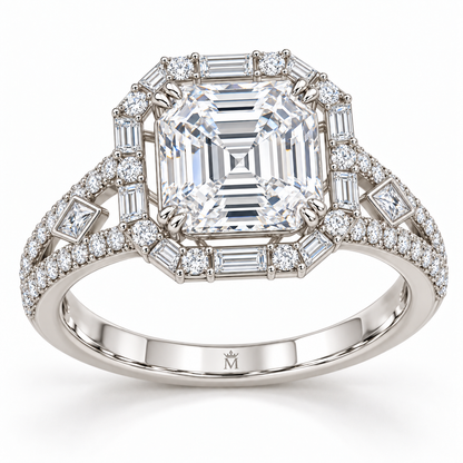 Glacial Rosette White Asscher Lab-Grown Diamond Ring, hero