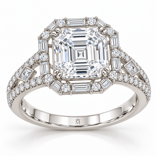 Glacial Rosette White Asscher Lab-Grown Diamond Ring, hero