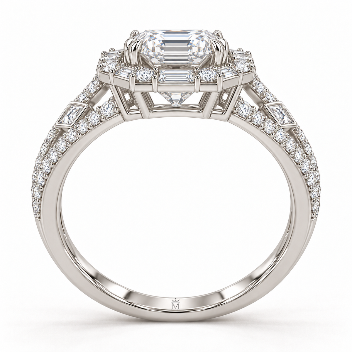 Glacial Rosette White Asscher Lab-Grown Diamond Ring, side profile