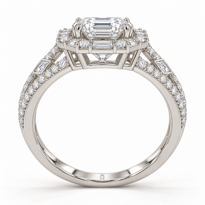 Glacial Rosette White Asscher Lab-Grown Diamond Ring, side profile