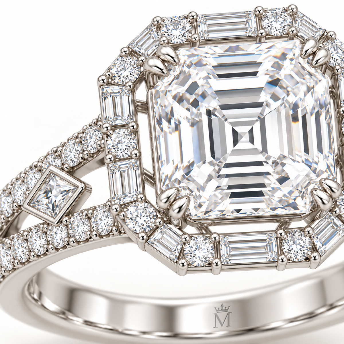 Glacial Rosette White Asscher Lab-Grown Diamond Ring, macro