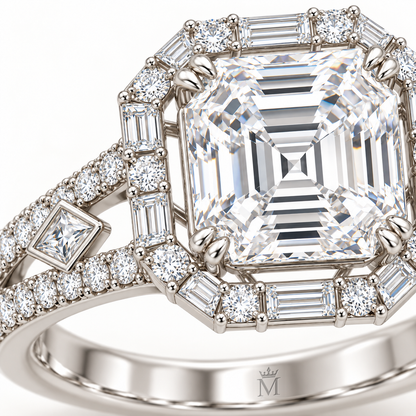 Glacial Rosette White Asscher Lab-Grown Diamond Ring, macro