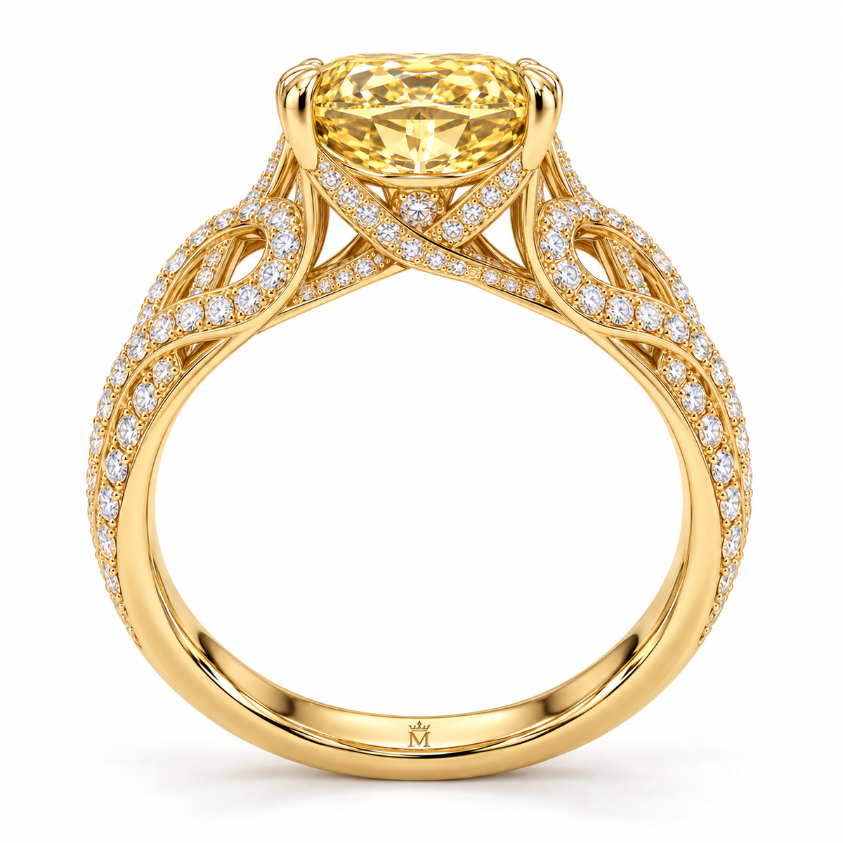 Golden Arabesque Yellow Cushion Lab-Grown Diamond Ring, side profile