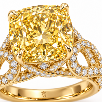 Golden Arabesque Yellow Cushion Lab-Grown Diamond Ring, macro