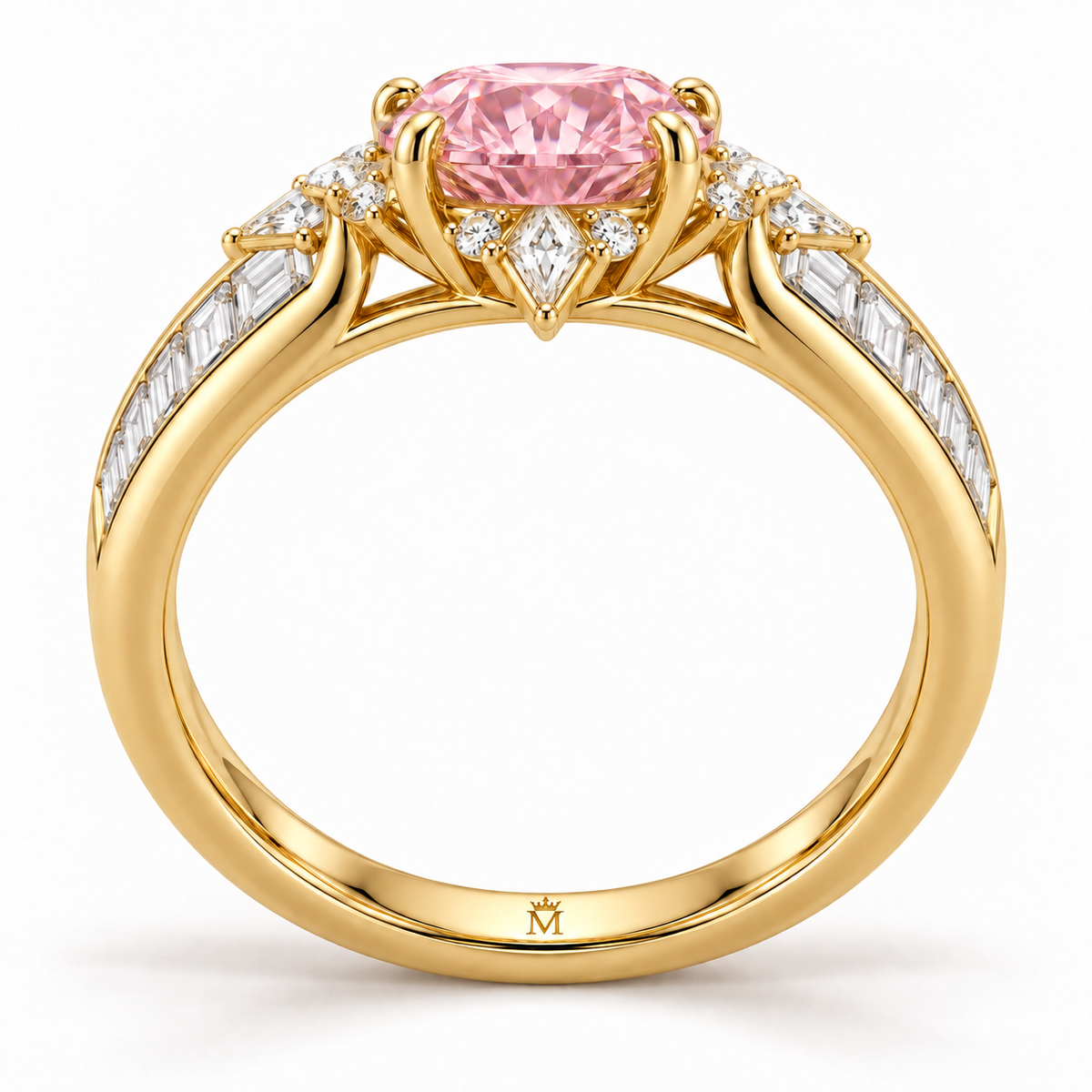 Pink Compass Rose pink round lab-grown diamond ring in yellow gold - Side profile