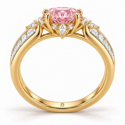 Pink Compass Rose pink round lab-grown diamond ring in yellow gold - Side profile