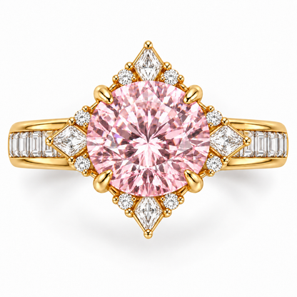Pink Compass Rose pink round lab-grown diamond ring in yellow gold - Top view