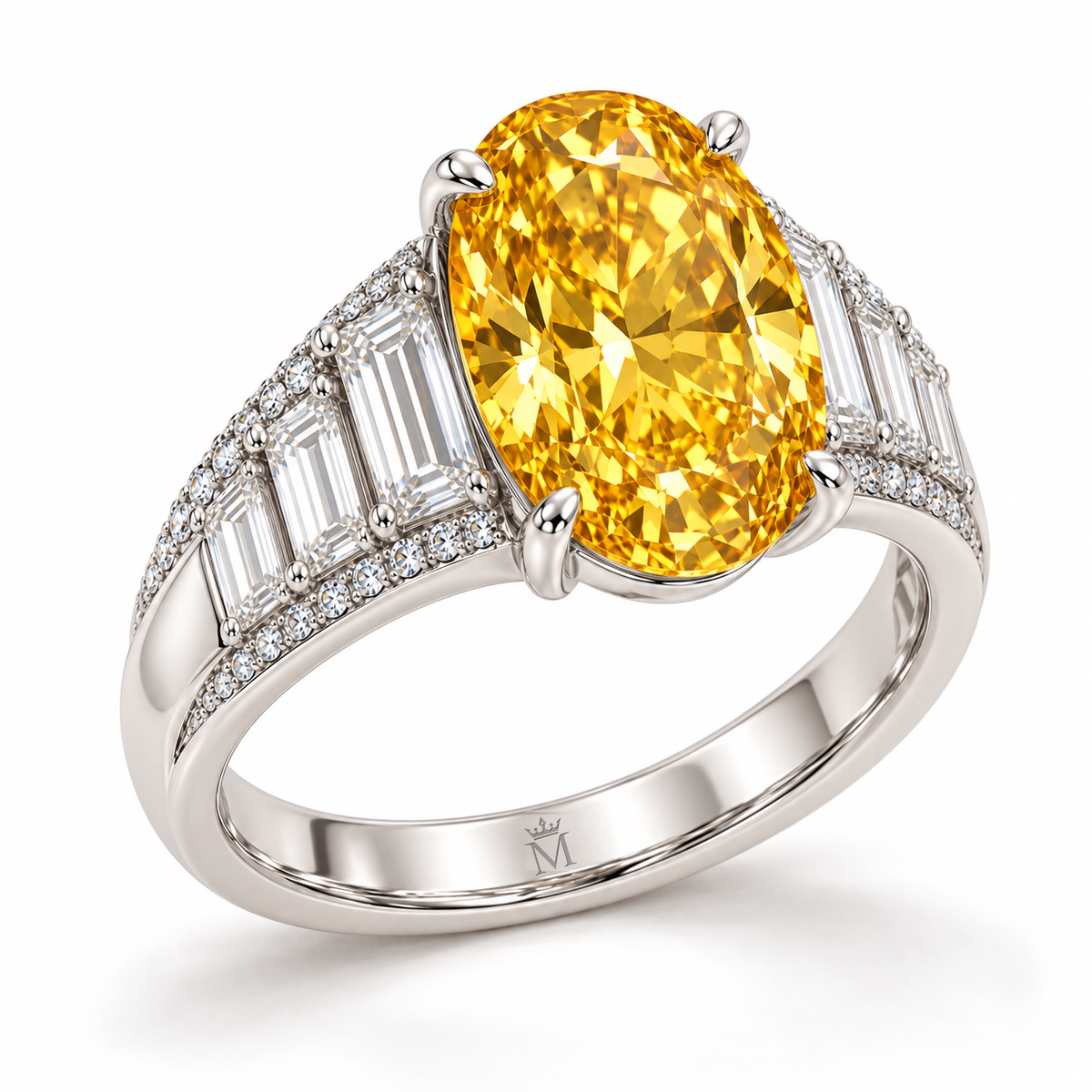 Sunfall Cascade Yellow Oval Lab-Grown Diamond Ring, three quarter