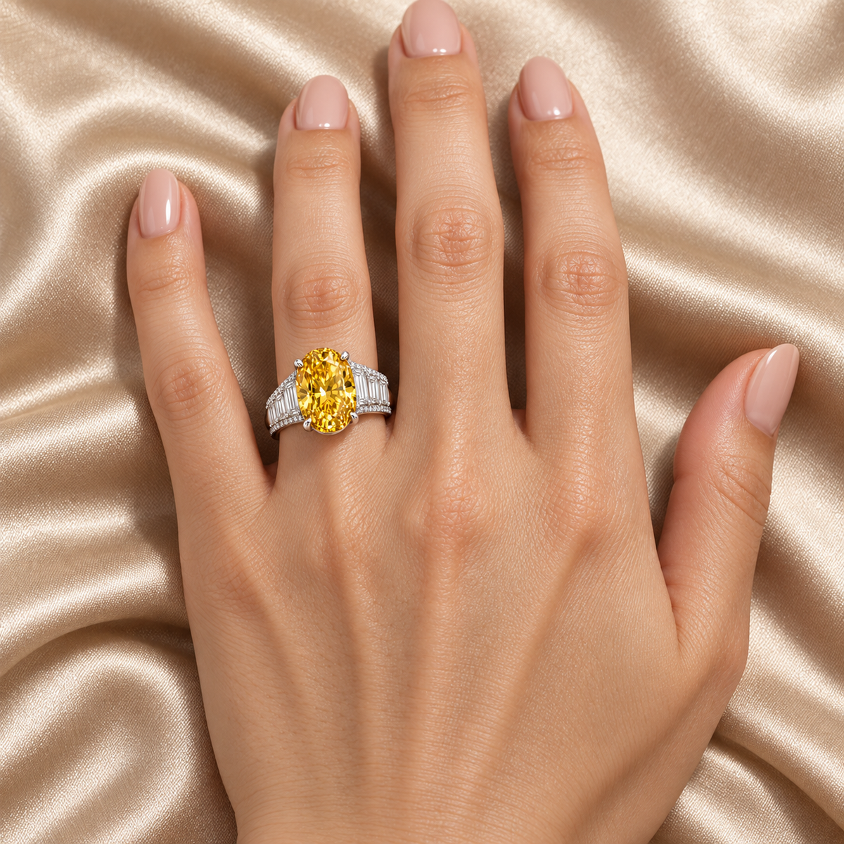 Sunfall Cascade Yellow Oval Lab-Grown Diamond Ring, left hand