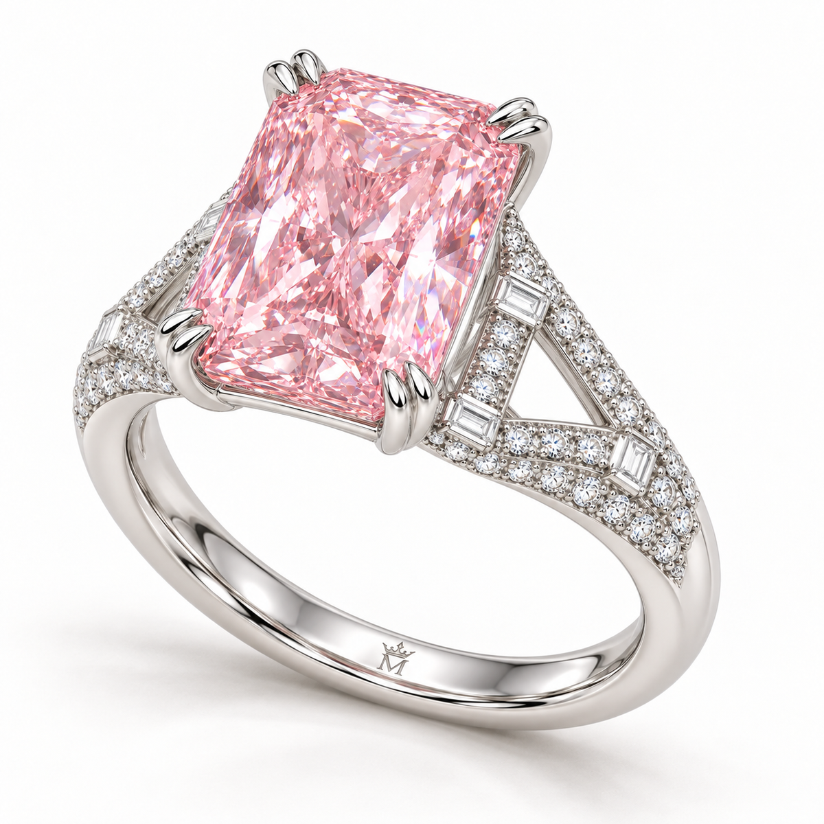 Pink Lantern Lace Pink Radiant Lab-Grown Diamond Ring, three quarter