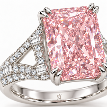 Pink Lantern Lace Pink Radiant Lab-Grown Diamond Ring, macro