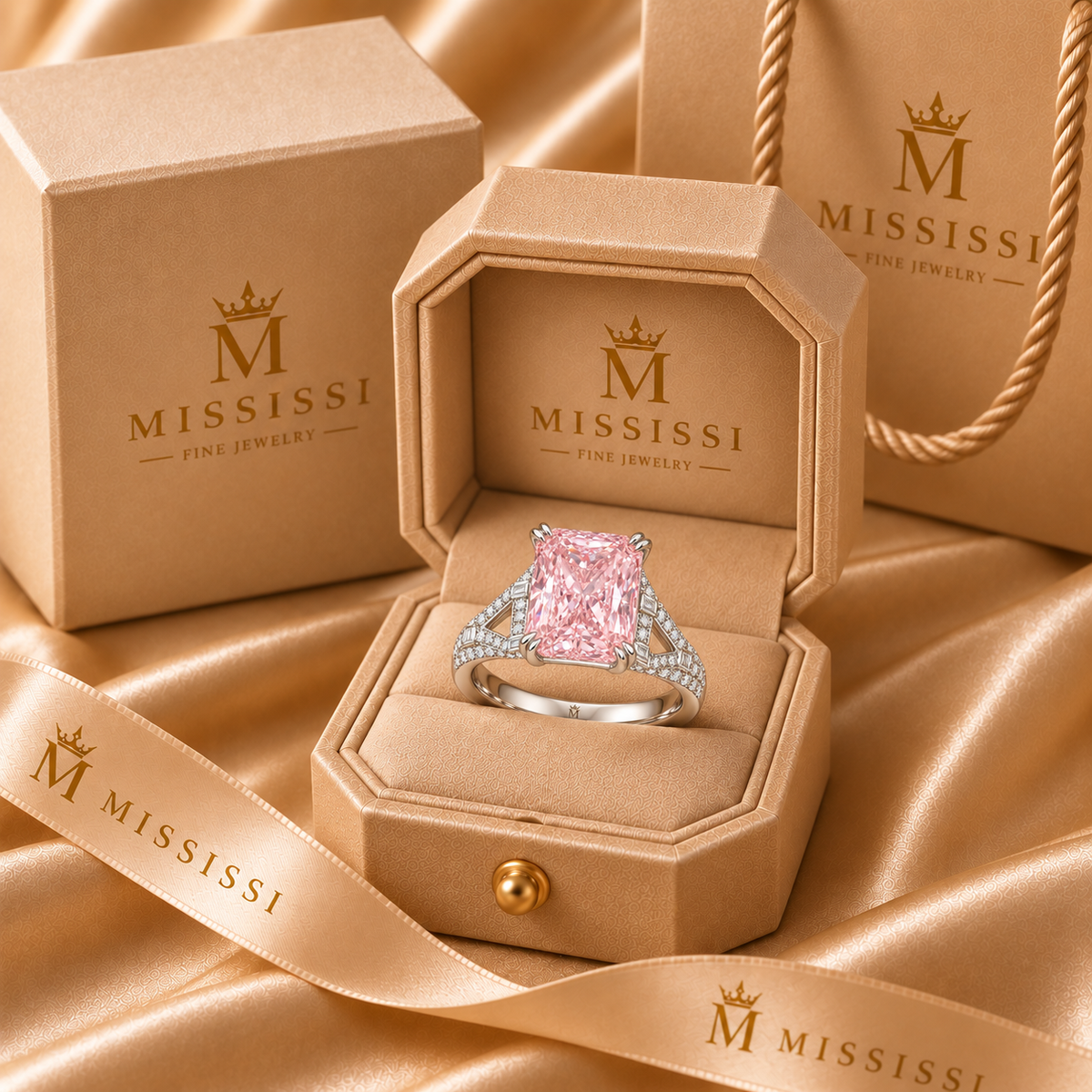Pink Lantern Lace Pink Radiant Lab-Grown Diamond Ring, packaging