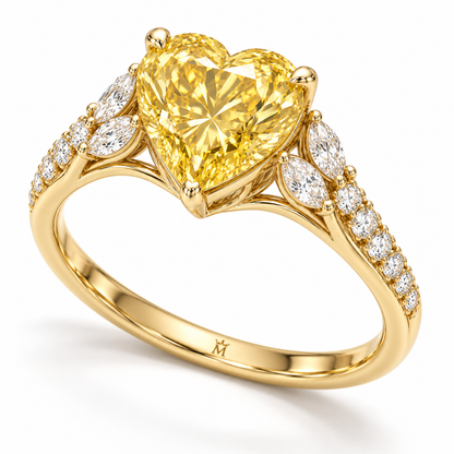 Sunlit Plume Yellow Heart Lab-Grown Diamond Ring, three quarter