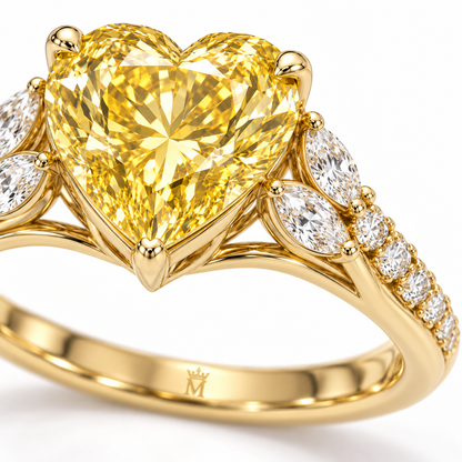 Sunlit Plume Yellow Heart Lab-Grown Diamond Ring, macro