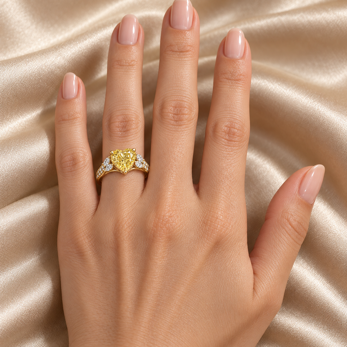 Sunlit Plume Yellow Heart Lab-Grown Diamond Ring, left hand