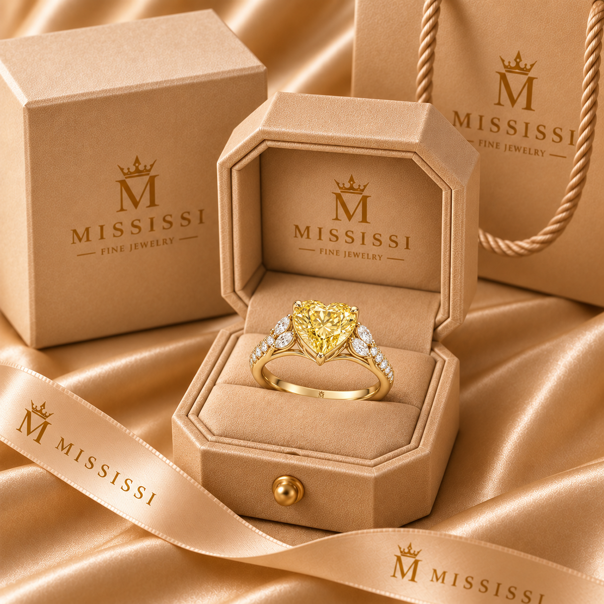 Sunlit Plume Yellow Heart Lab-Grown Diamond Ring, packaging