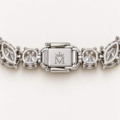 Willow Drop necklace clasp underside with engraved official MISSISSI crowned-M and open-backed settings