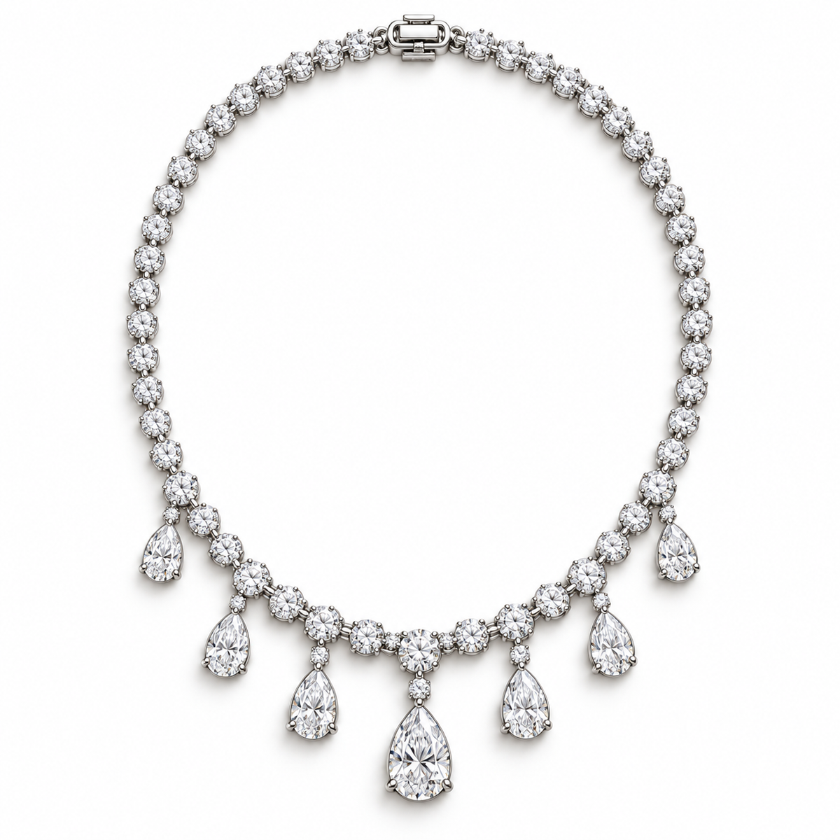 Dew Garland lab-grown diamond necklace with seven graduated pear drops, front view