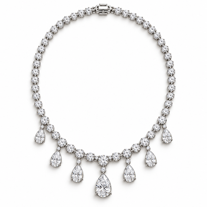 Dew Garland lab-grown diamond necklace with seven graduated pear drops, front view