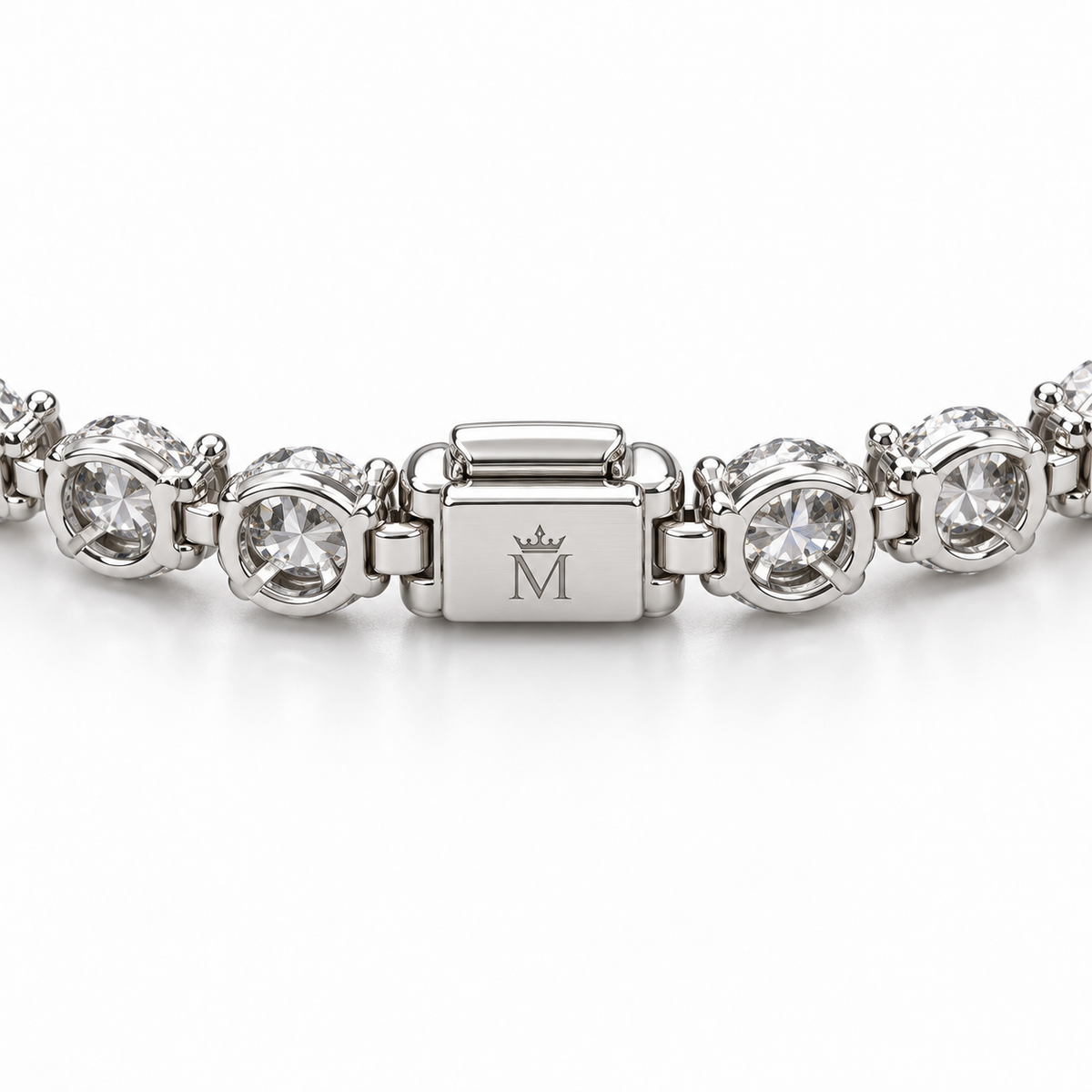 Five Petals necklace clasp underside with official crowned-M engraving and open basket backs