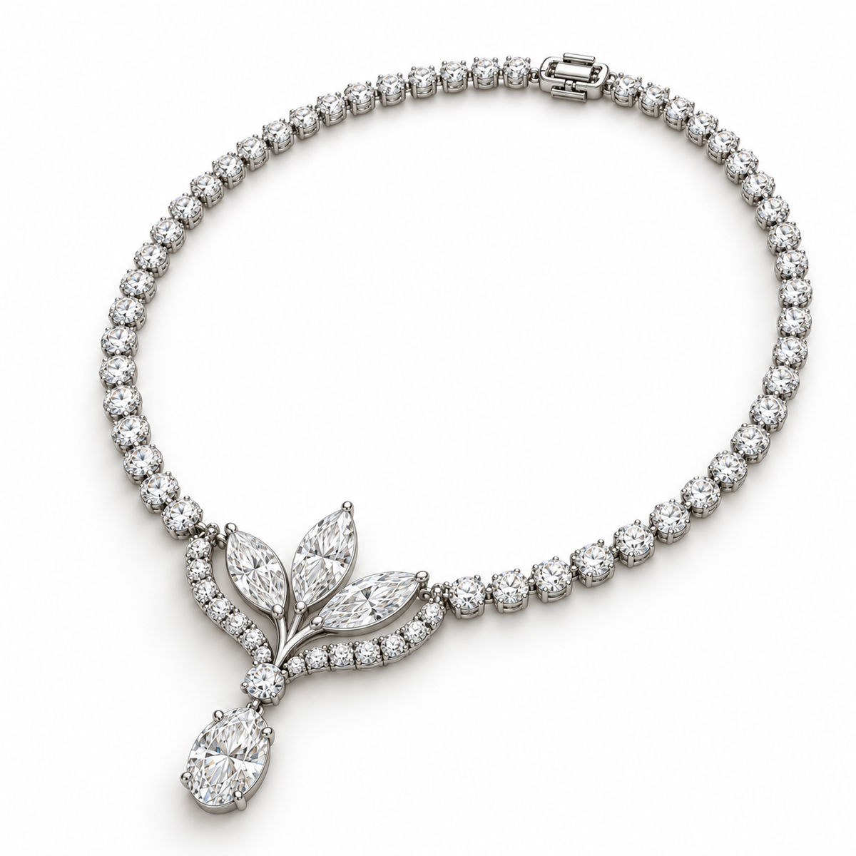 MISSISSI Lily Pendant Marquise and Oval lab-grown diamond necklace design, oblique complete-necklace view