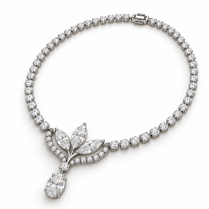 MISSISSI Lily Pendant Marquise and Oval lab-grown diamond necklace design, oblique complete-necklace view