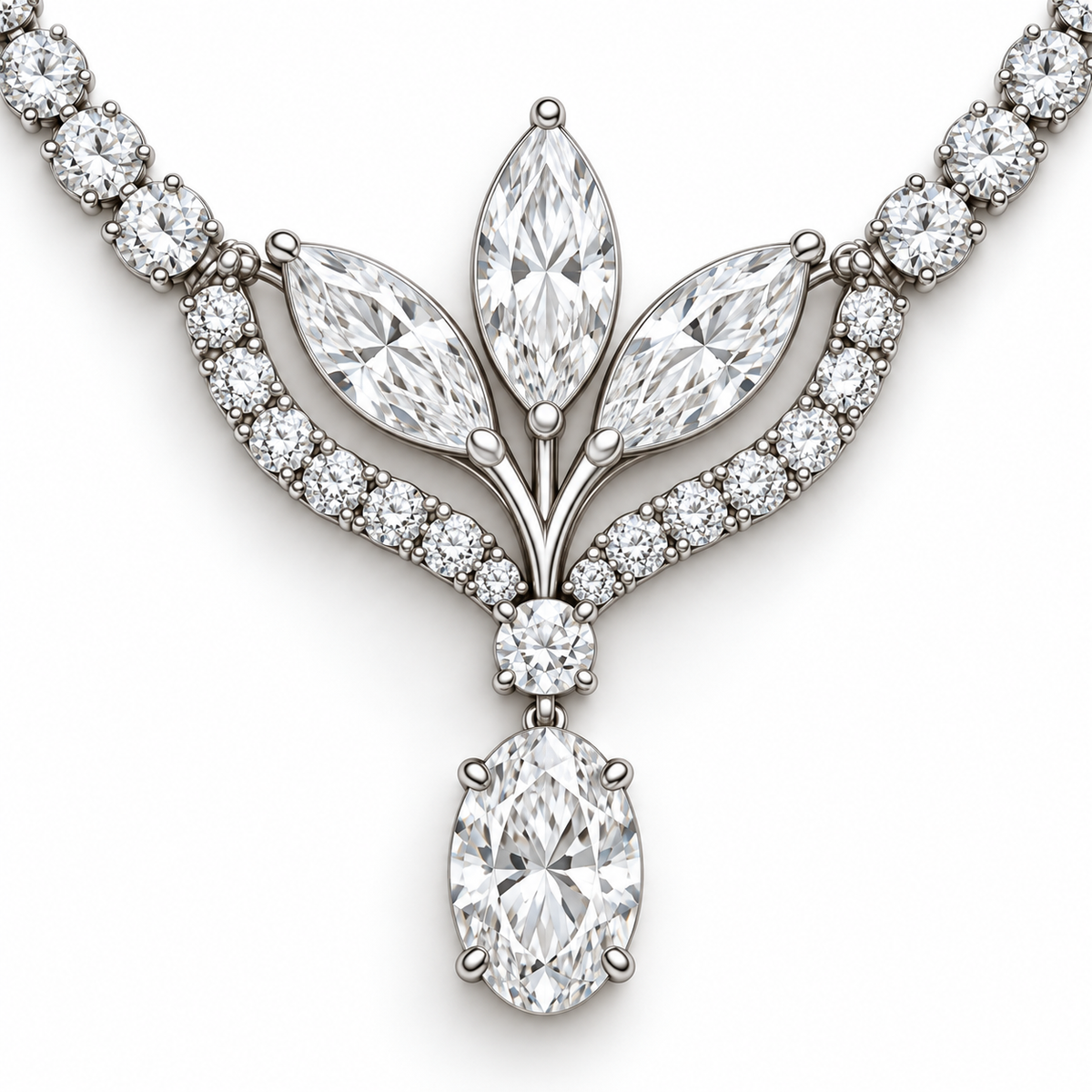 MISSISSI Lily Pendant Marquise and Oval lab-grown diamond necklace design, focal diamond setting detail