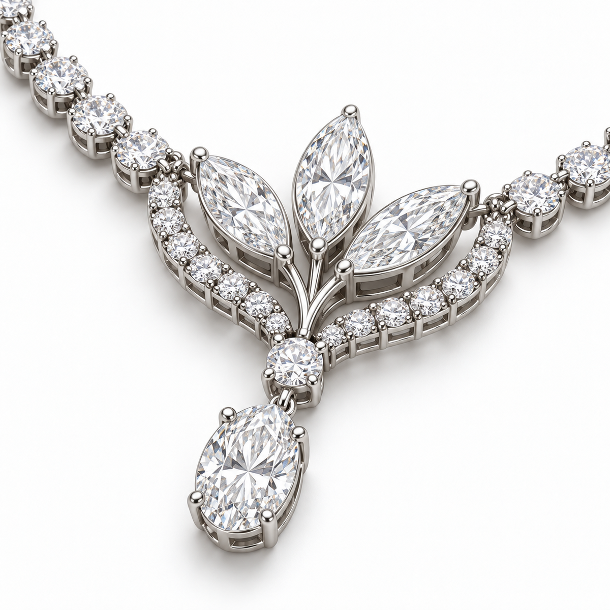 MISSISSI Lily Pendant Marquise and Oval lab-grown diamond necklace design, articulated setting and open-gallery detail