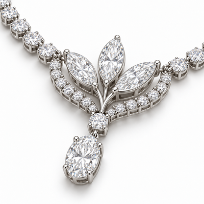 MISSISSI Lily Pendant Marquise and Oval lab-grown diamond necklace design, articulated setting and open-gallery detail