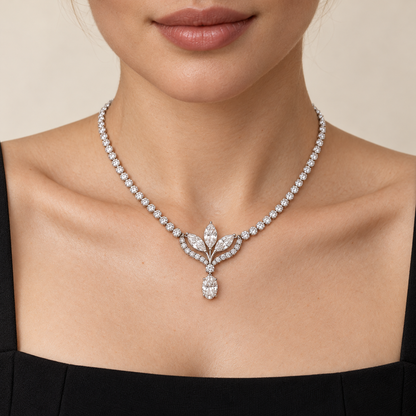 MISSISSI Lily Pendant Marquise and Oval lab-grown diamond necklace design, wearing visualization on a light-skinned adult model