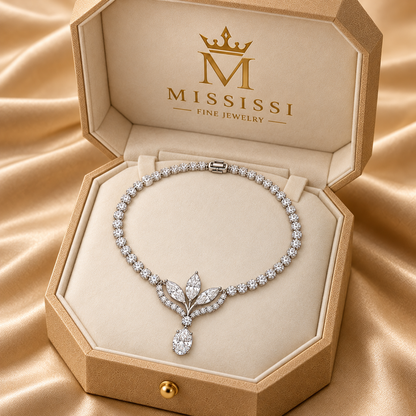 MISSISSI Lily Pendant Marquise and Oval lab-grown diamond necklace design, presentation in the MISSISSI jewelry box