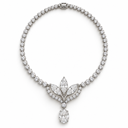 MISSISSI Lily Pendant lab-grown diamond necklace design with three marquise petals and an oval drop, complete white-background view