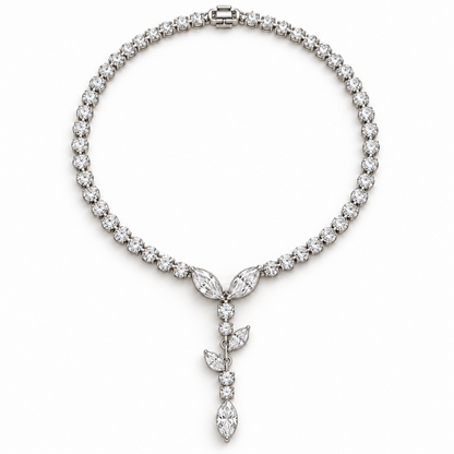 MISSISSI Vine Lariat Marquise Y lab-grown diamond necklace design, complete white-background view