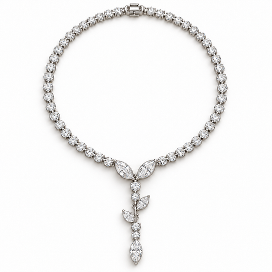MISSISSI Vine Lariat Marquise Y lab-grown diamond necklace design, complete white-background view