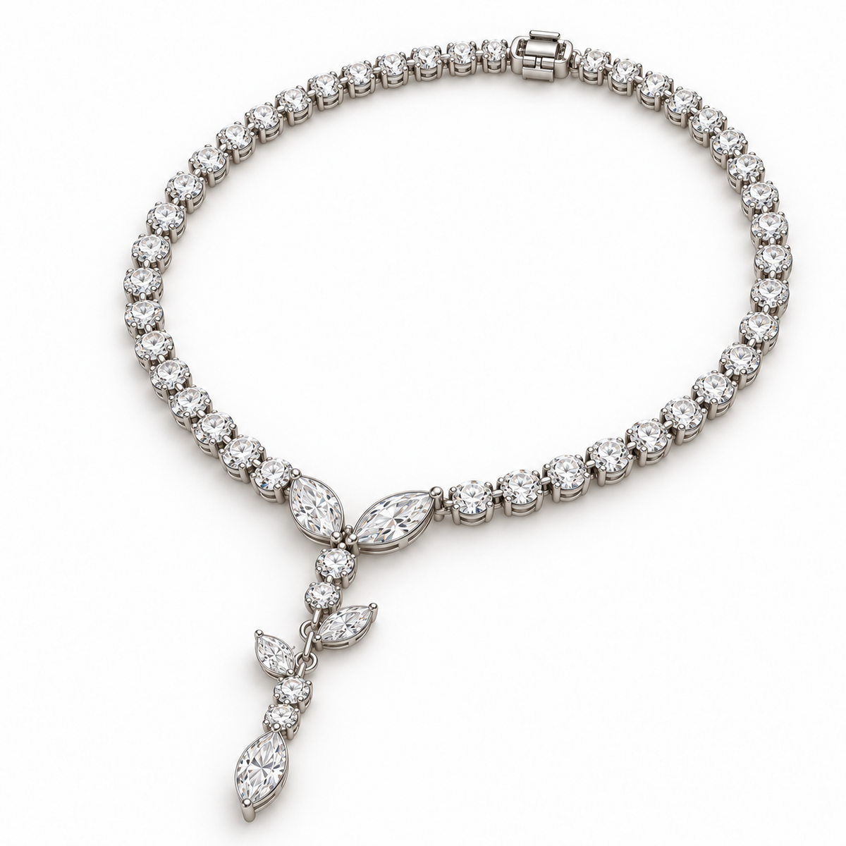 MISSISSI Vine Lariat Marquise Y lab-grown diamond necklace design, oblique complete-necklace view