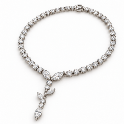MISSISSI Vine Lariat Marquise Y lab-grown diamond necklace design, oblique complete-necklace view