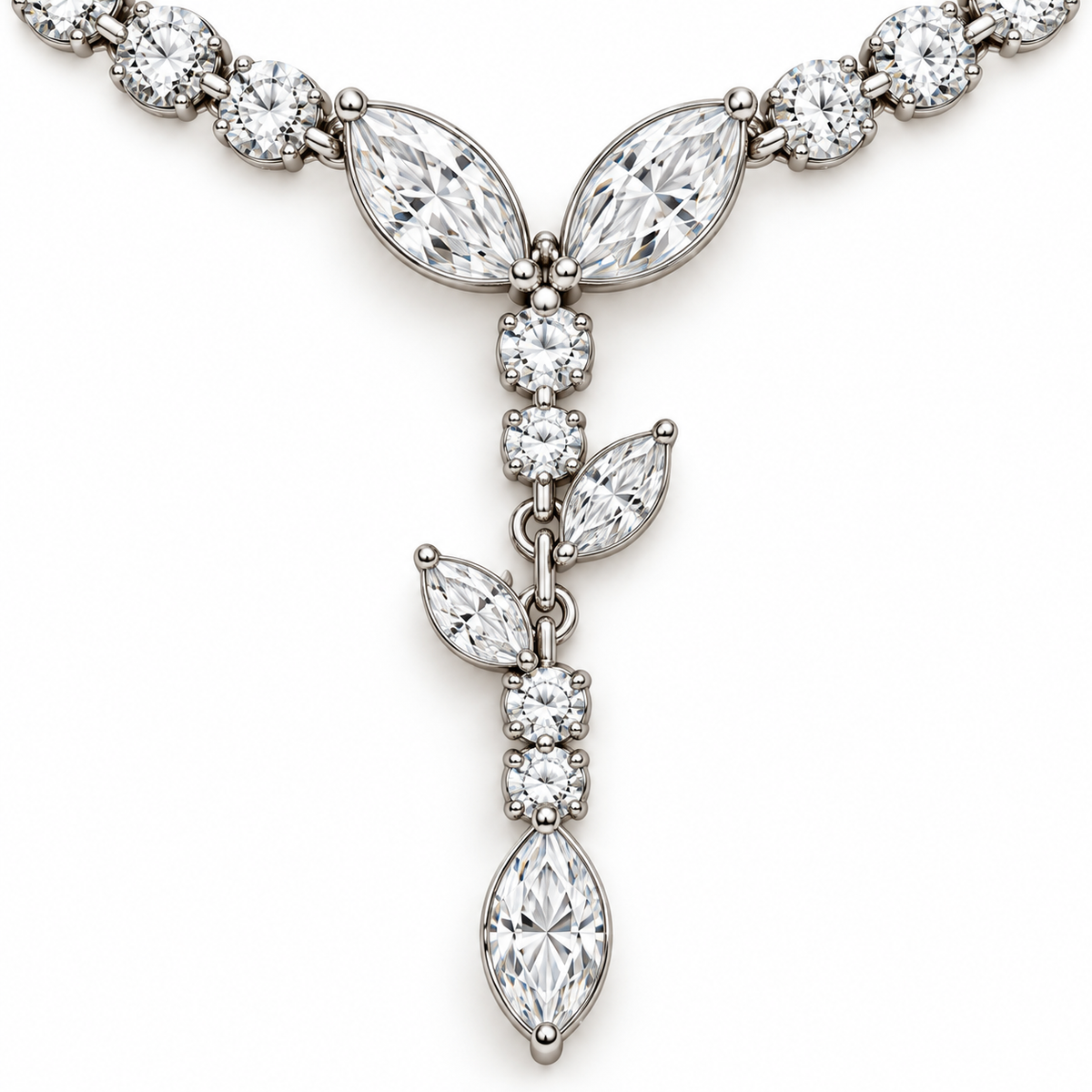 MISSISSI Vine Lariat Marquise Y lab-grown diamond necklace design, focal diamond setting detail