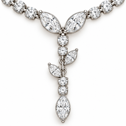 MISSISSI Vine Lariat Marquise Y lab-grown diamond necklace design, focal diamond setting detail