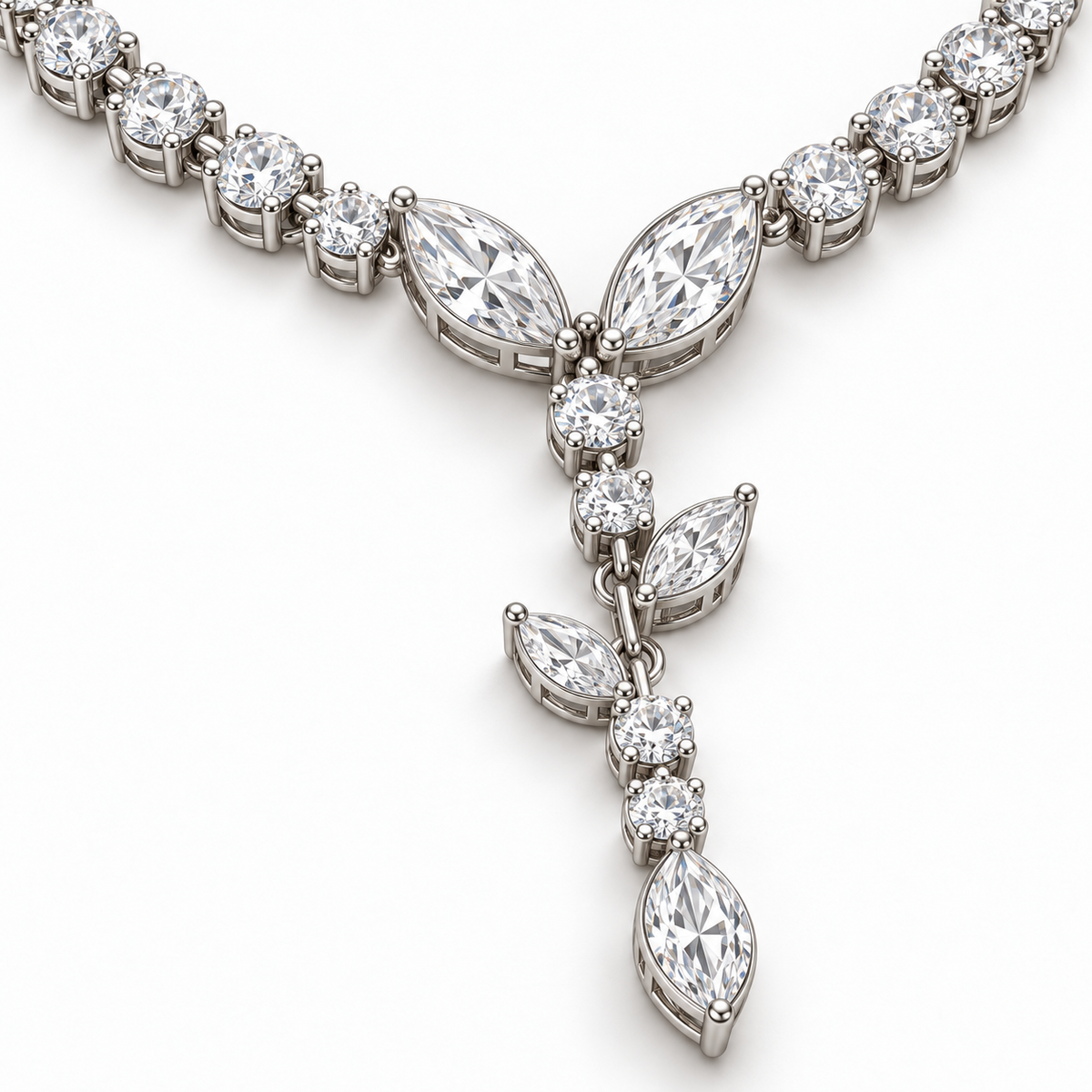 MISSISSI Vine Lariat Marquise Y lab-grown diamond necklace design, articulated setting and open-gallery detail