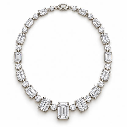 MISSISSI Emerald Rhythm Emerald-Cut lab-grown diamond necklace design, complete white-background view