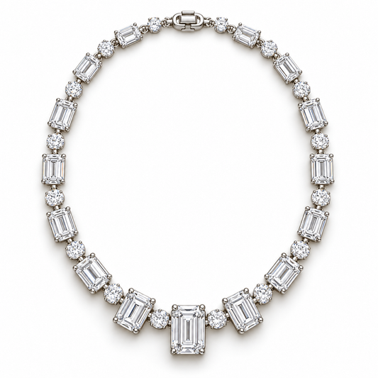MISSISSI Emerald Rhythm Emerald-Cut lab-grown diamond necklace design, complete white-background view