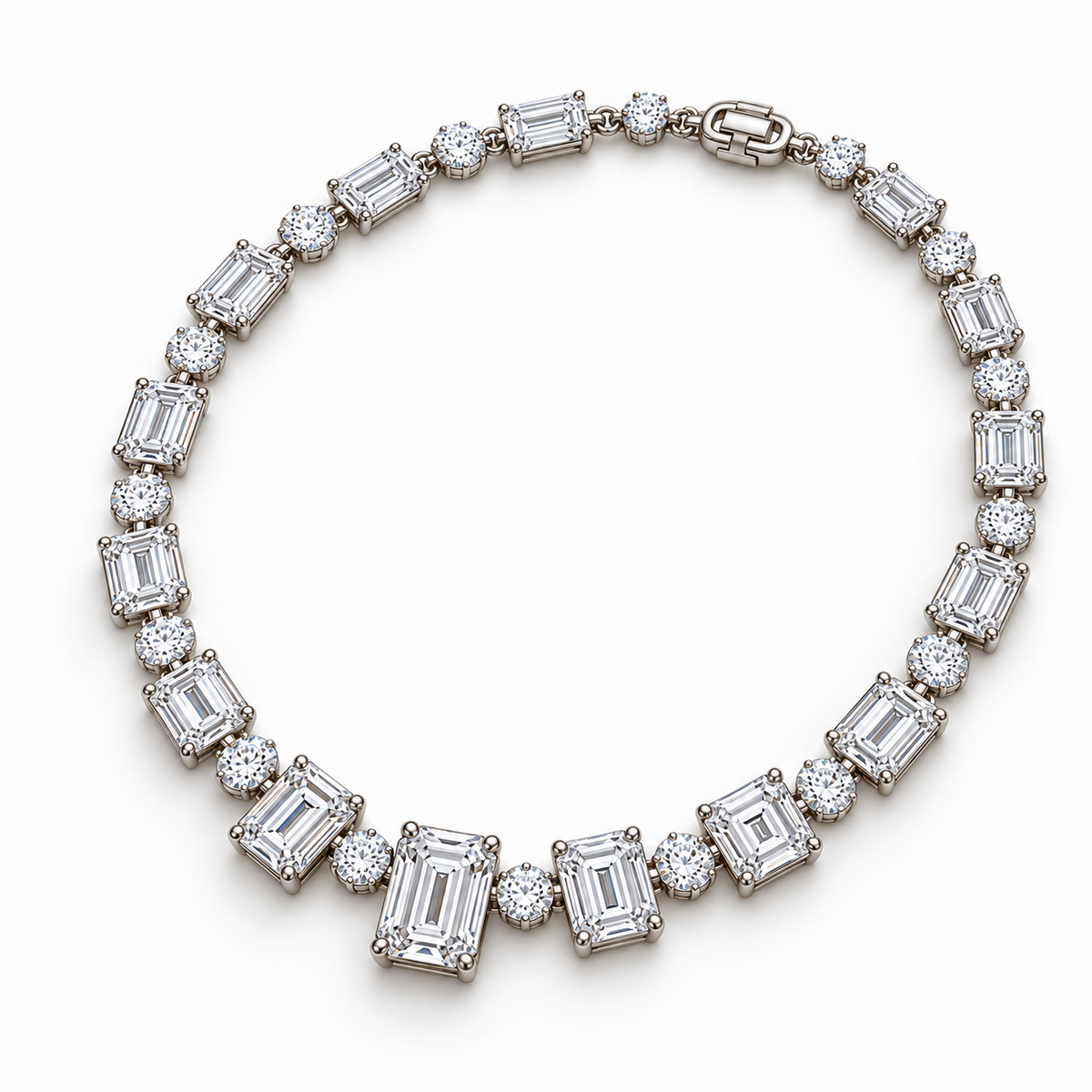 MISSISSI Emerald Rhythm Emerald-Cut lab-grown diamond necklace design, oblique complete-necklace view