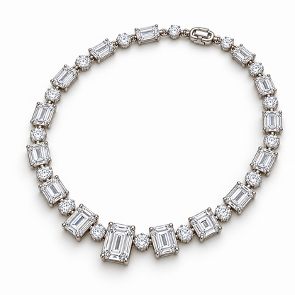 MISSISSI Emerald Rhythm Emerald-Cut lab-grown diamond necklace design, oblique complete-necklace view