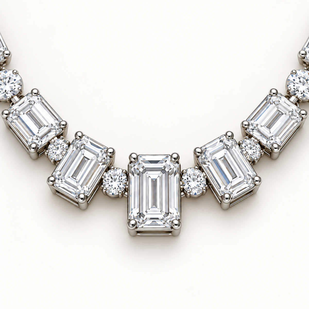 MISSISSI Emerald Rhythm Emerald-Cut lab-grown diamond necklace design, focal diamond setting detail